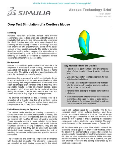 drop test simulation in abaqus|Drop Test Simulation of a Cordless Mouse .